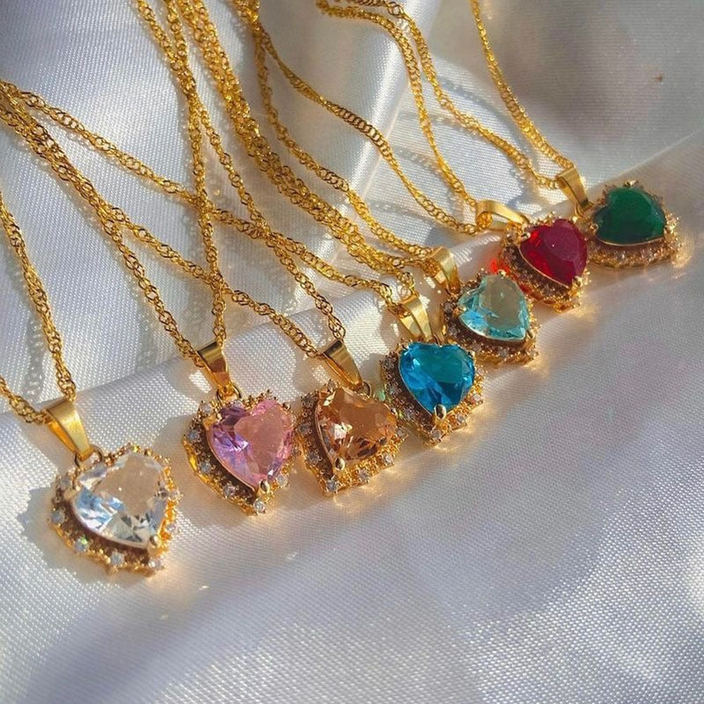 💖 Collar de Corazón con Rhinestones Multicolores | Cadena de Clavícula de Oro Personalizada | Joyería para Mujer | Regalo Perfecto de San Valentín 🌟